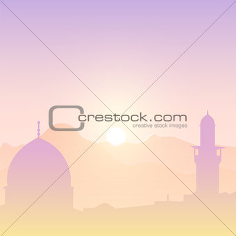 Sunset landscape with mosques.