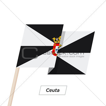 Ceuta Ribbon Waving Flag Isolated on White. Vector Illustration.