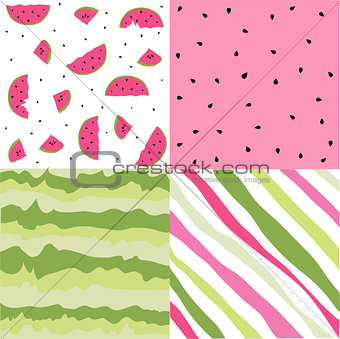 Seamless pattern with watermelon set, scrapbooking, summer digital paper watermelon set