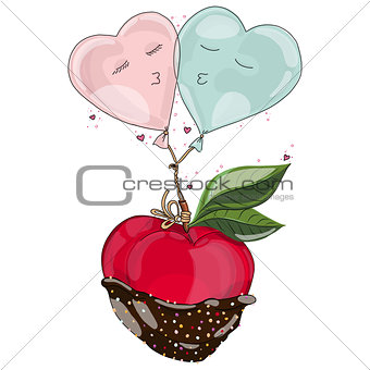 Apple in chocolate with balloon in love.