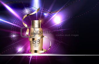 BB Cream Bottle Template for Ads or Magazine Background. 3D Real