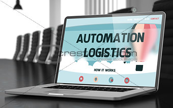 Automation Logistics on Laptop in Conference Hall. 3D.