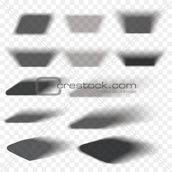 Box shadow set transparent with soft edges isolated on checkered