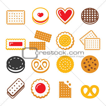 Biscuit, cookie - food, dessert, sweets vector icons set