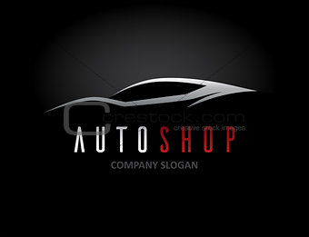 Auto car dealer logo design with concept sports vehicle silhouet
