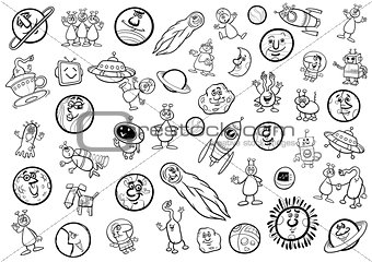 space cartoon set coloring page