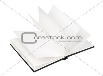 Open black book isolated on white background