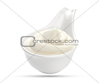 Sour cream in bowl isolated on white background