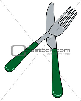 Cutlery with green handle