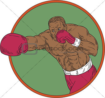 African-American Boxer Right Hook Circle Drawing