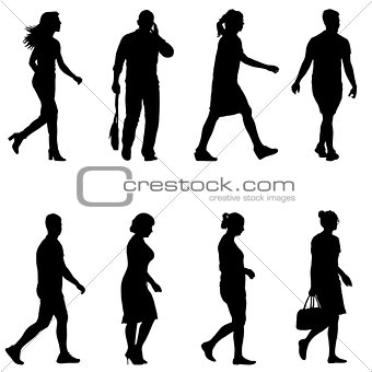 Set black silhouettes of beautiful man and woman on white background. Vector illustration