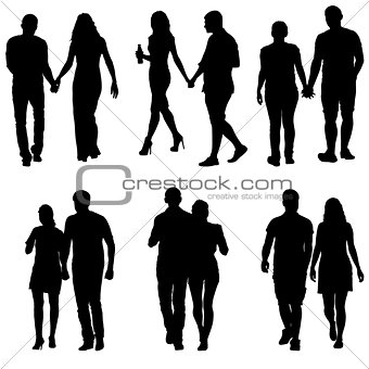 Couples man and woman silhouettes on a white background. Vector illustration