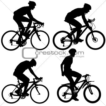 Set silhouette of a cyclist male. vector illustration