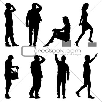 Set Black silhouettes of beautiful man and woman on white background. Vector illustration