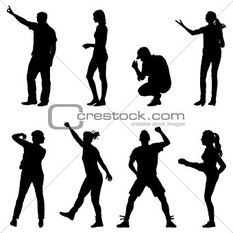Black set silhouettes of beautiful man and woman on white background. Vector illustration