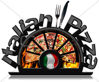 Black Symbol of Italian Pizza with Flames