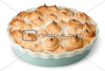 Lemon pie with meringue on dish