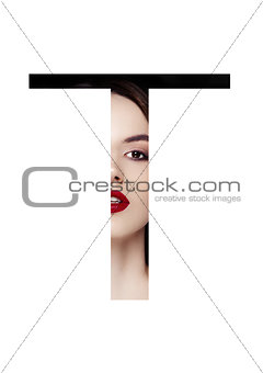 T letter beauty makeup girl creative fashion font