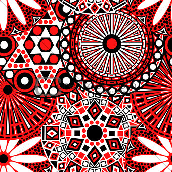 Floral seamless pattern in red, black and white colours