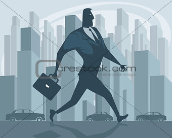 Businessman going in city