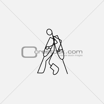 Vector stick figure illustration: Injured stick man in bandages with crutches.