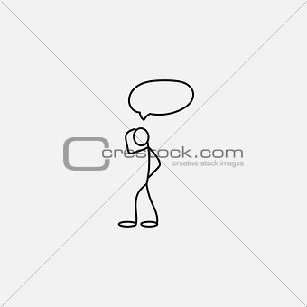 Cartoon icon of sketch stick figure in cute miniature scenes.