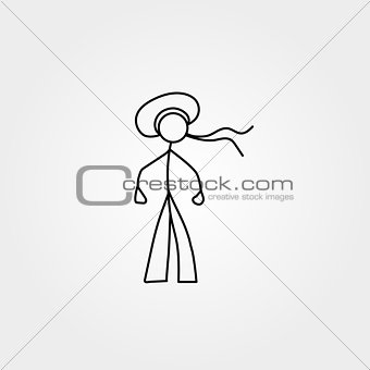 Cartoon icon of sketch stick figure sailor in cute miniature scenes.
