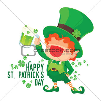 Happy St. Patrick's Day Leprechaun Holding Beer.