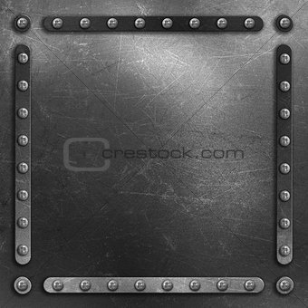 Scratched metal background with rivets