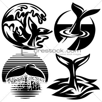 set of vector templates for logos with tails whale and water element