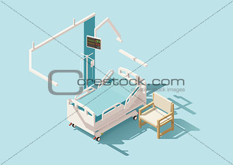 Vector isometric low poly hospital bed