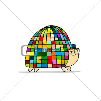 Funny disco turtle, sketch for your design