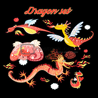 Vector set of funny lovely dragons