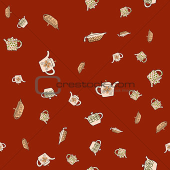 abstract vector doodle tea pot seamless pattern