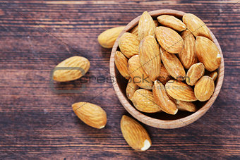 organic peeled nuts almonds on a wooden background