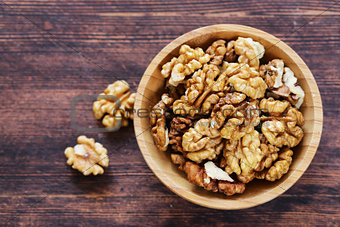 organic peeled nuts walnut  on a wooden background