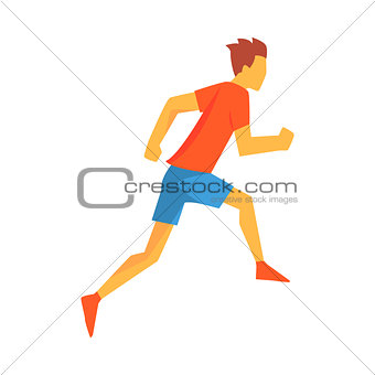 Man Racing With Hurdles, Male Sportsman Running The Track In Red Top And Blue Short In Racing Competition Illustration