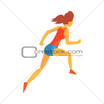 Woman Racing With Hurdles, Female Sportsman Running The Track In Red Top And Blue Short In Racing Competition Illustration