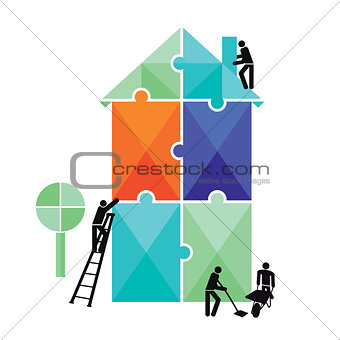 House construction puzzle isolated on white