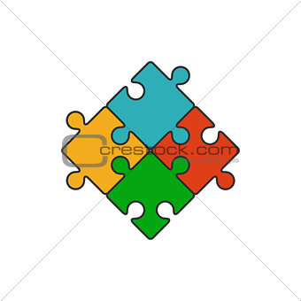 Four piece puzzle flat line icon
