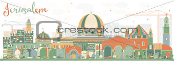Abstract Jerusalem Skyline with Color Buildings.