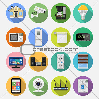 Smart House and internet of things flat icons set