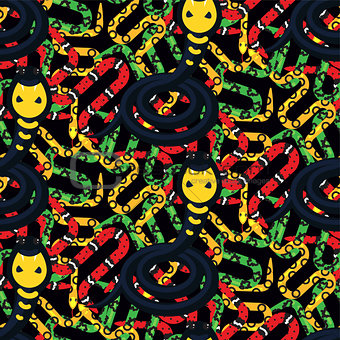 Serpent tangle and cobra black seamless pattern vector.