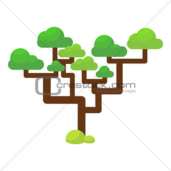 Green savannah tree flat vector illustration.