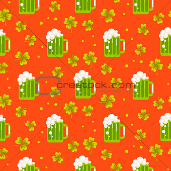 Irish St. Patrick green ale orange seamless pattern.