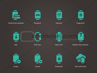Collection of smart watch and payment app icons set.