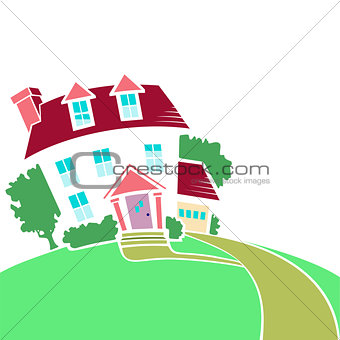 House on a top of a hill in spring or summer season.