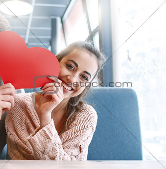 woman in love on a date in cafe in Valentines day