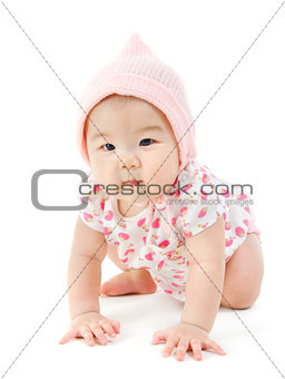Asian baby girl crawling