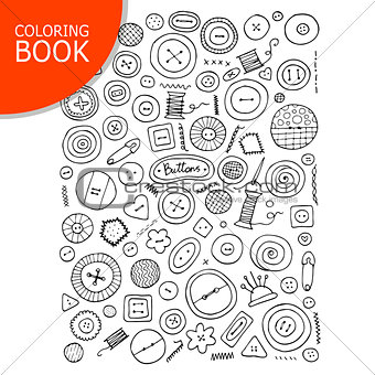 Buttons collection sketch. Page for your coloring book